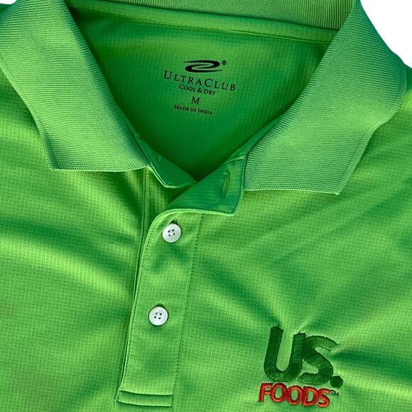 Ultra Club Cool & Dry US Foods 3 Button Polo Tee Shirt Top Medium Solid Green - Picture 2 of 15